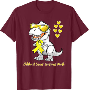 T-rex Dinosaur Childhood Cancer Awareness Dino kids Toddlers T-Shirt - T-Shirt | Maroon