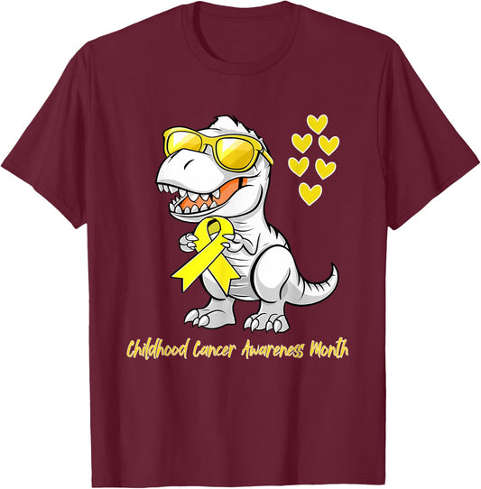 T-rex Dinosaur Childhood Cancer Awareness Dino kids Toddlers T-Shirt - T-Shirt | Maroon