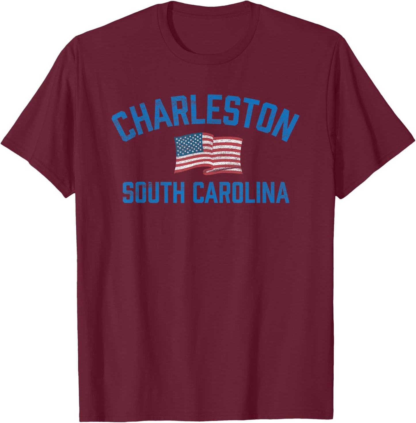 Charleston South Carolina USA Flag Vintage Athletic T-Shirt - T-Shirt | Maroon