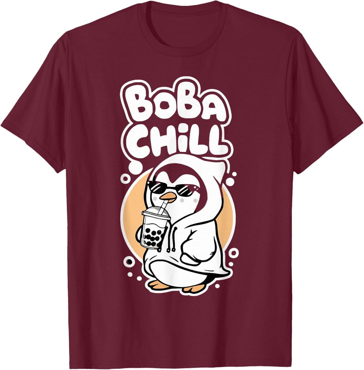 Boba Chill Kawaii Penguin Bubble Mike Tea Drink Cool Penguin T-Shirt - T-Shirt | Maroon