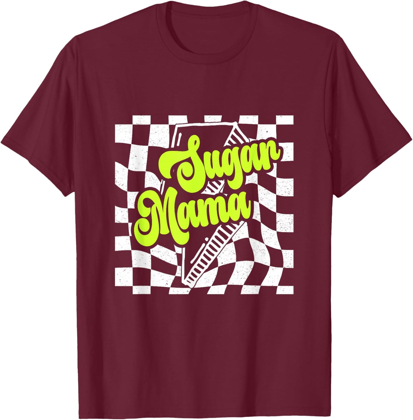 Sugar Mama 90s lighting bolt Checkered Vintage T-Shirt - T-Shirt | Maroon