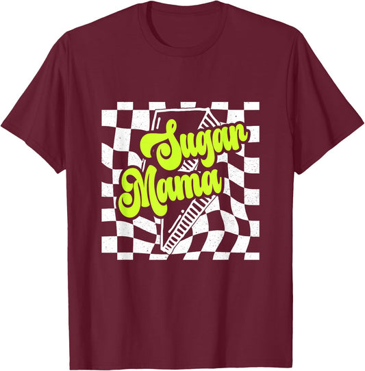 Sugar Mama 90s lighting bolt Checkered Vintage T-Shirt - T-Shirt | Maroon