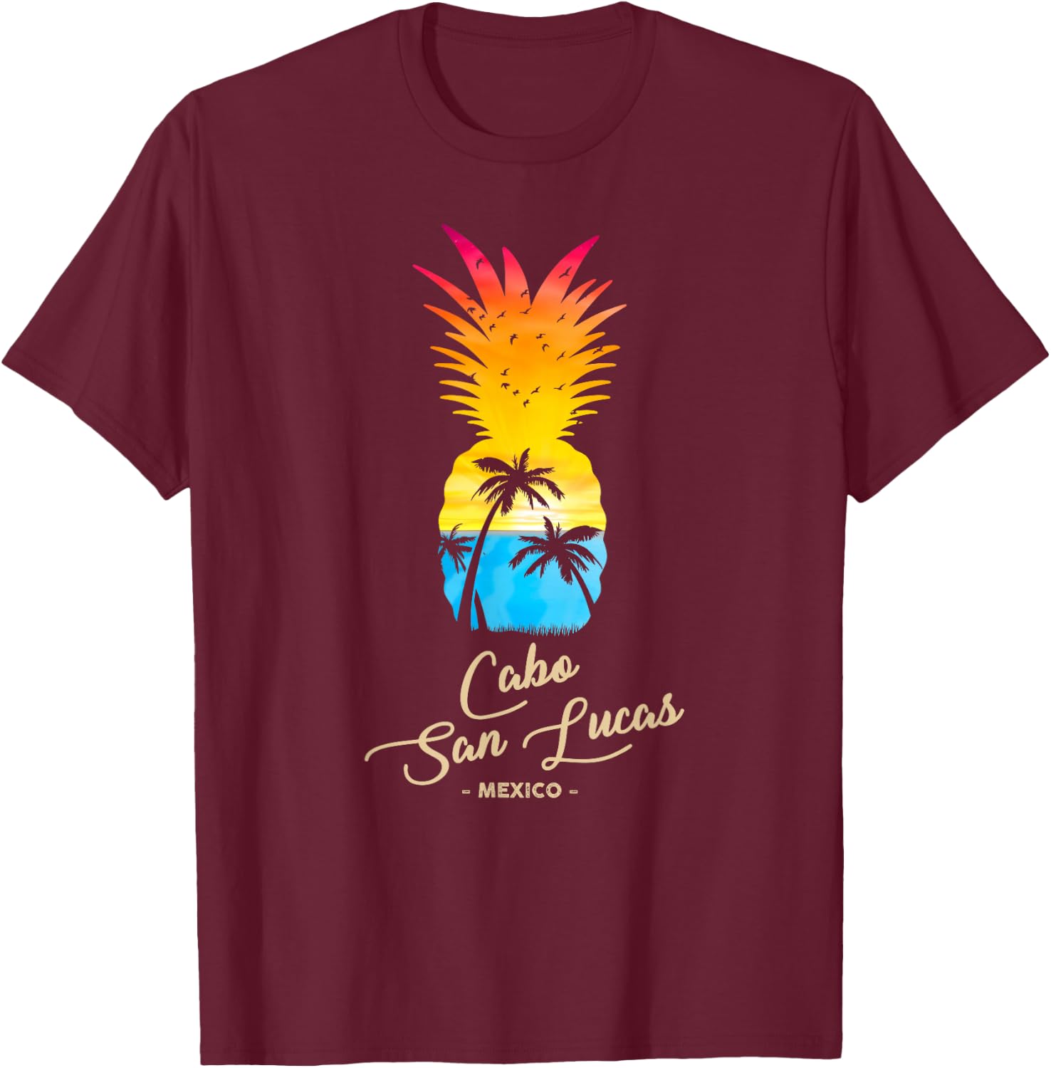 Cabo San Lucas Souvenir - Mexico Sunset T-Shirt - T-Shirt | Maroon