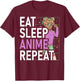 Eat Sleep Anime Repeat Anime Black Girl Afro Manga Otaku T-Shirt - T-Shirt | Maroon