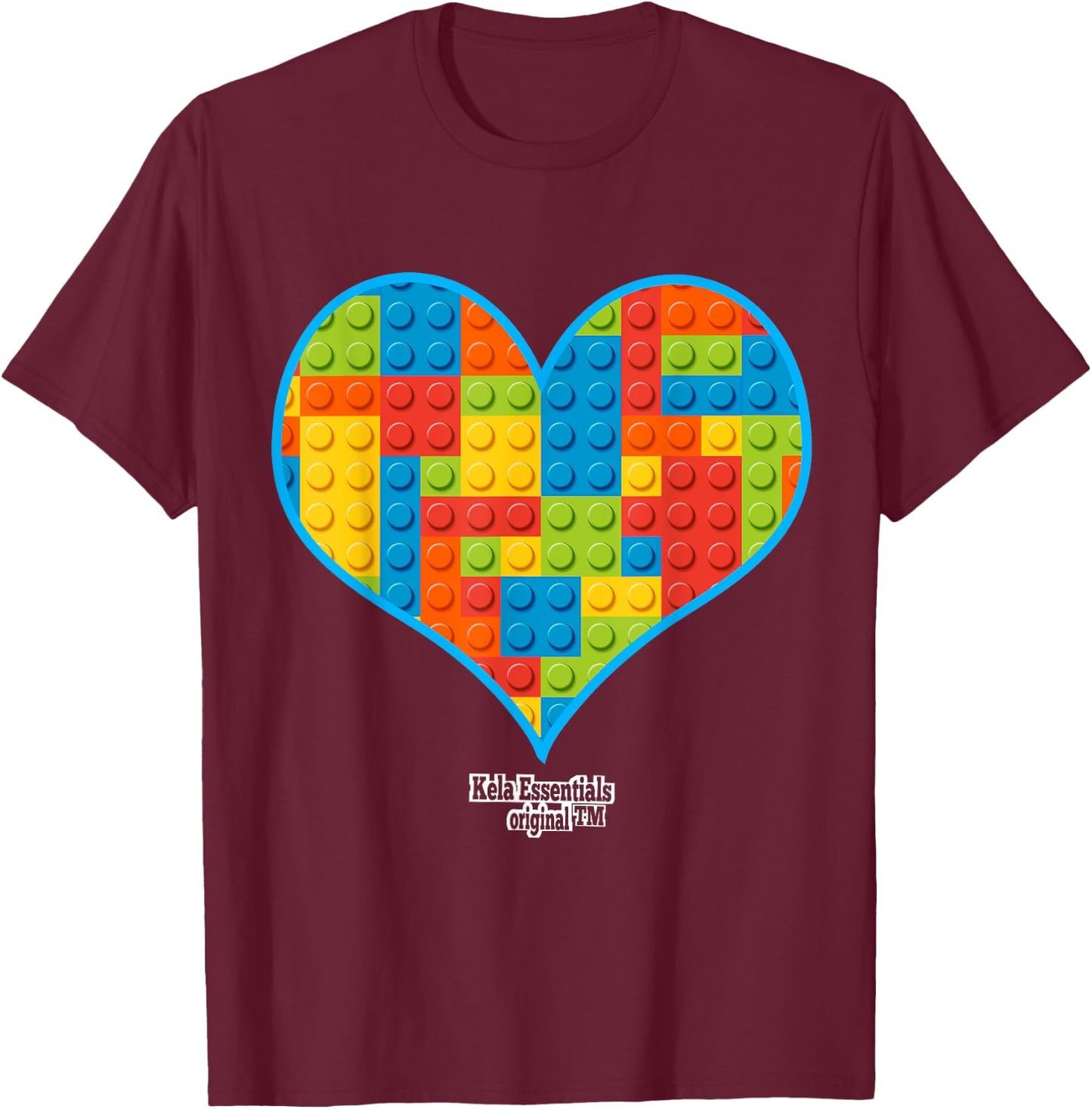 Valentines Day For Boys Block Brick Heart T-Shirt - T-Shirt | Maroon