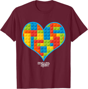 Valentines Day For Boys Block Brick Heart T-Shirt - T-Shirt | Maroon