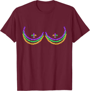 Boobshirt Mardi Gras Funny Beads Boobs Outline Costume Humor T-Shirt - T-Shirt | Maroon
