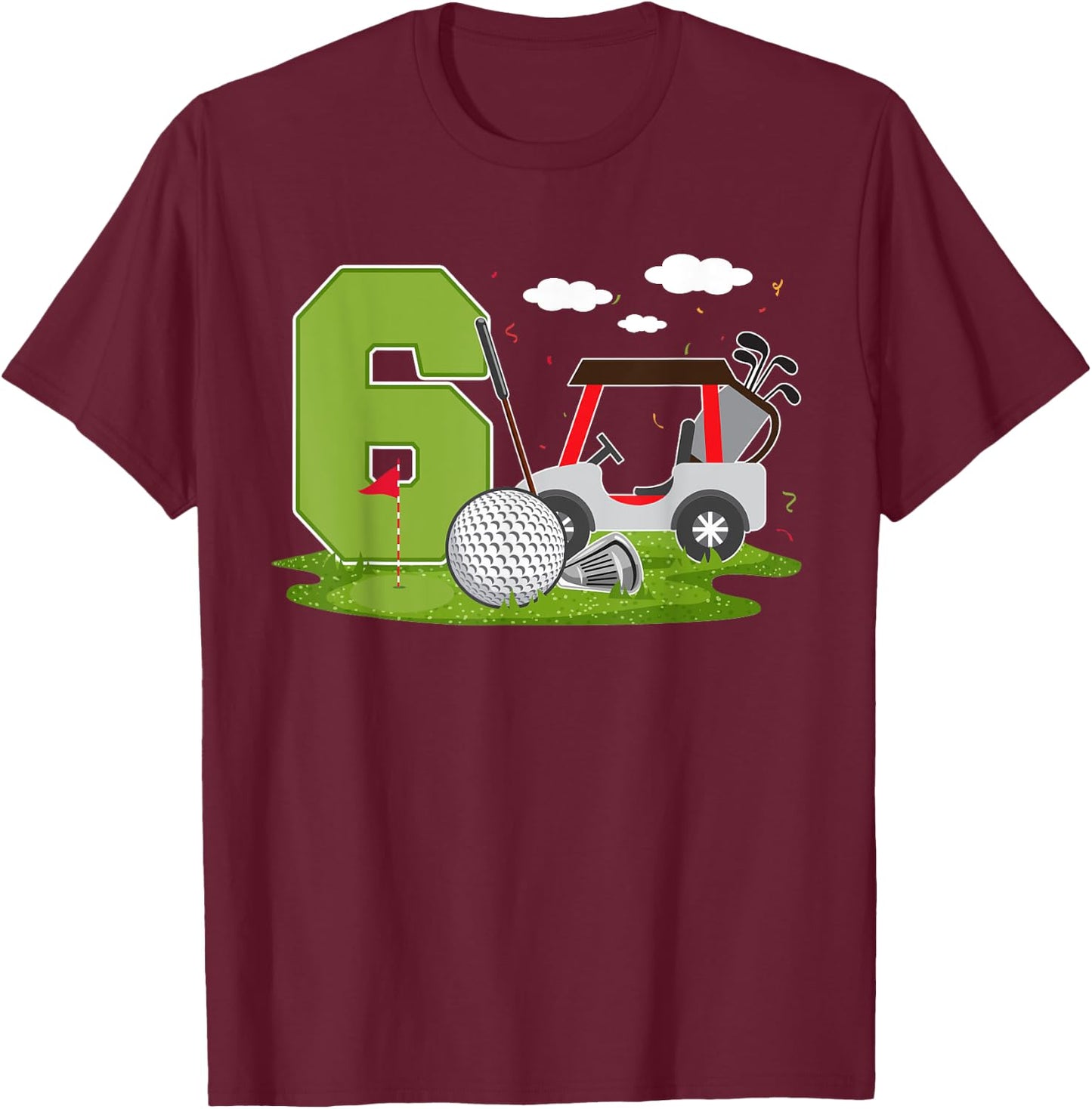 6th Birthday Golf 6 Years Old Birthday Party Golfer T-Shirt - T-Shirt | Maroon