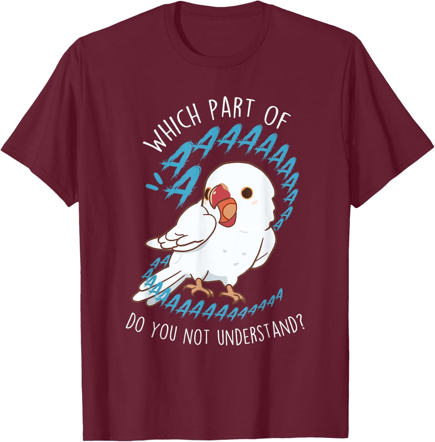 White Indian Ringneck Parrot Aaa Funny Cute Pet Albino Bird T-Shirt - T-Shirt | Maroon