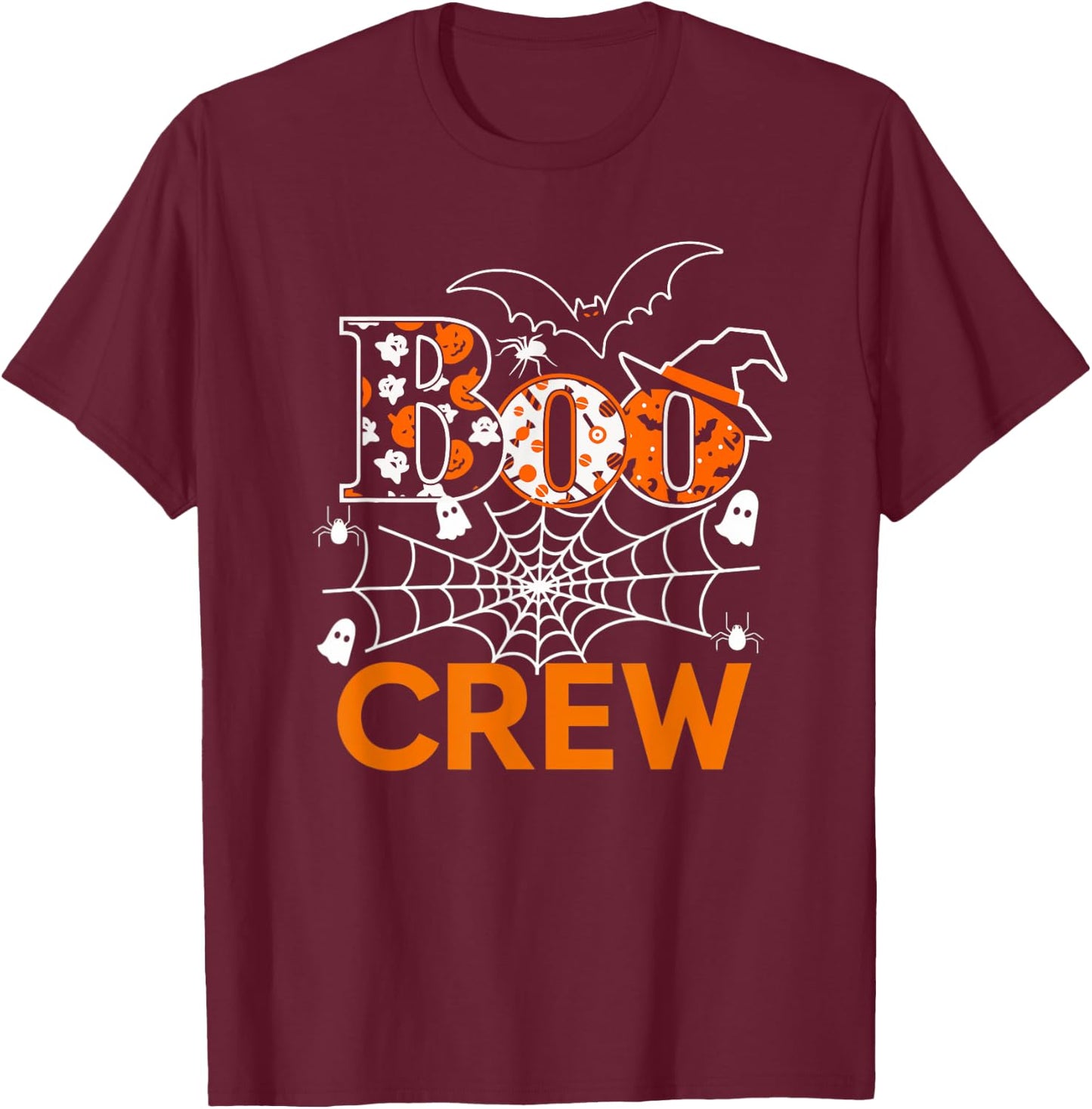 Halloween The Boo Crew - Spooky Spiders and Bats Fun Family T-Shirt - T-Shirt | Maroon