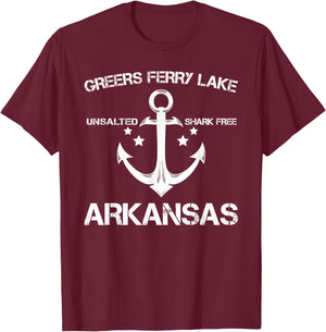 GREERS FERRY LAKE ARKANSAS Funny Fishing Camping Summer Gift Men Women Kids T-Shirt - T-Shirt | Maroon