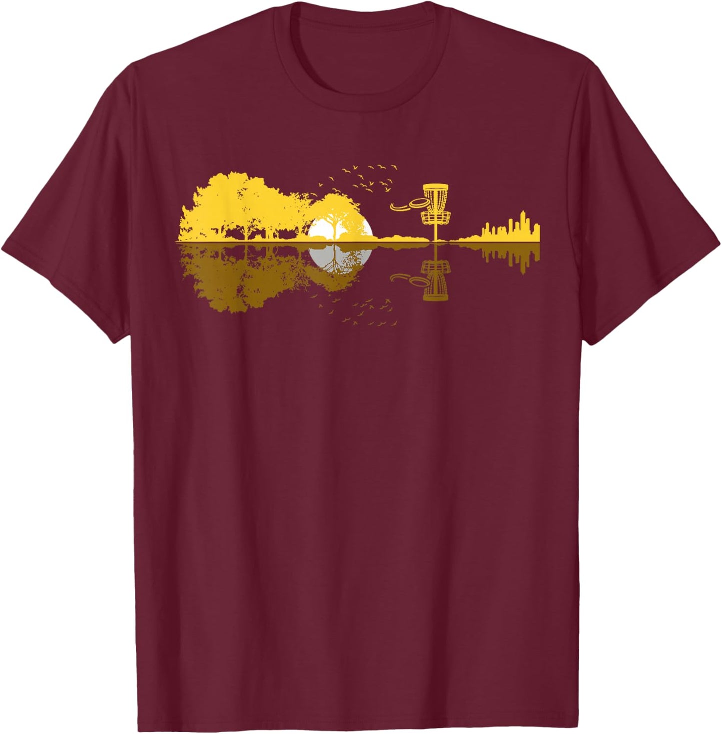 Disc Golf Sunset Guitar Guitarist Player Golfing Frisbee Dad T-Shirt - T-Shirt | Maroon