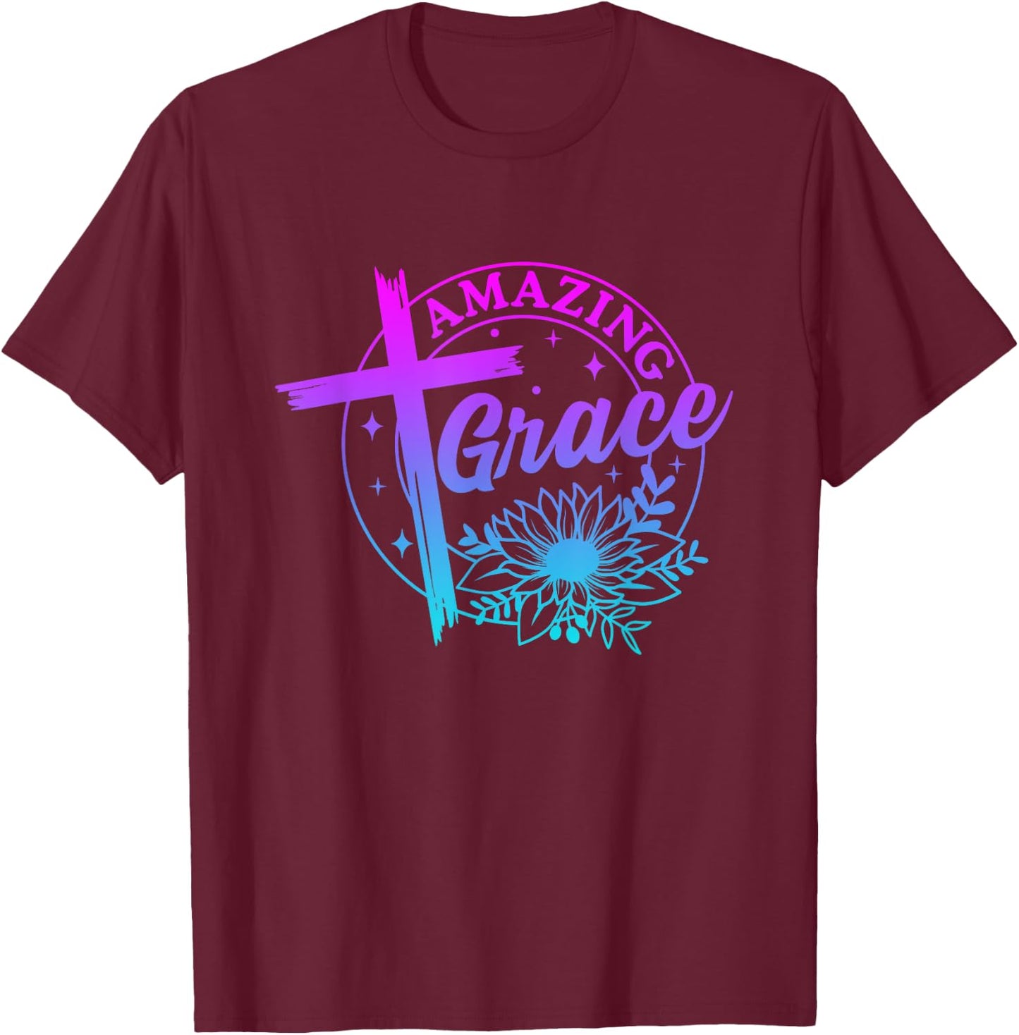 Amazing Grace Christian Cross Sunflower Funny Chrisitan pray T-Shirt - T-Shirt | Maroon