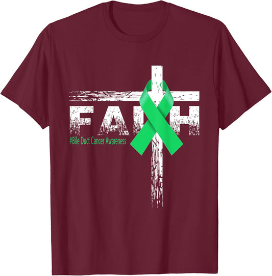 Bile Duct Cancer Awareness Christian Faith & Cross T-Shirt - T-Shirt | Maroon