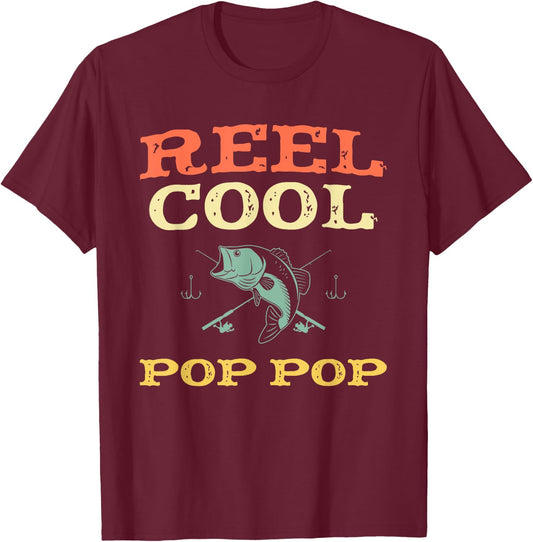 Reel Cool Pop-Pop Fishing Fisherman Funny Vintage PopPop T-Shirt - T-Shirt | Maroon