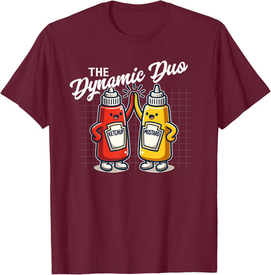 Ketchup Mustard Dynamic Duo Best Friends Funny Condiment T-Shirt - T-Shirt | Maroon