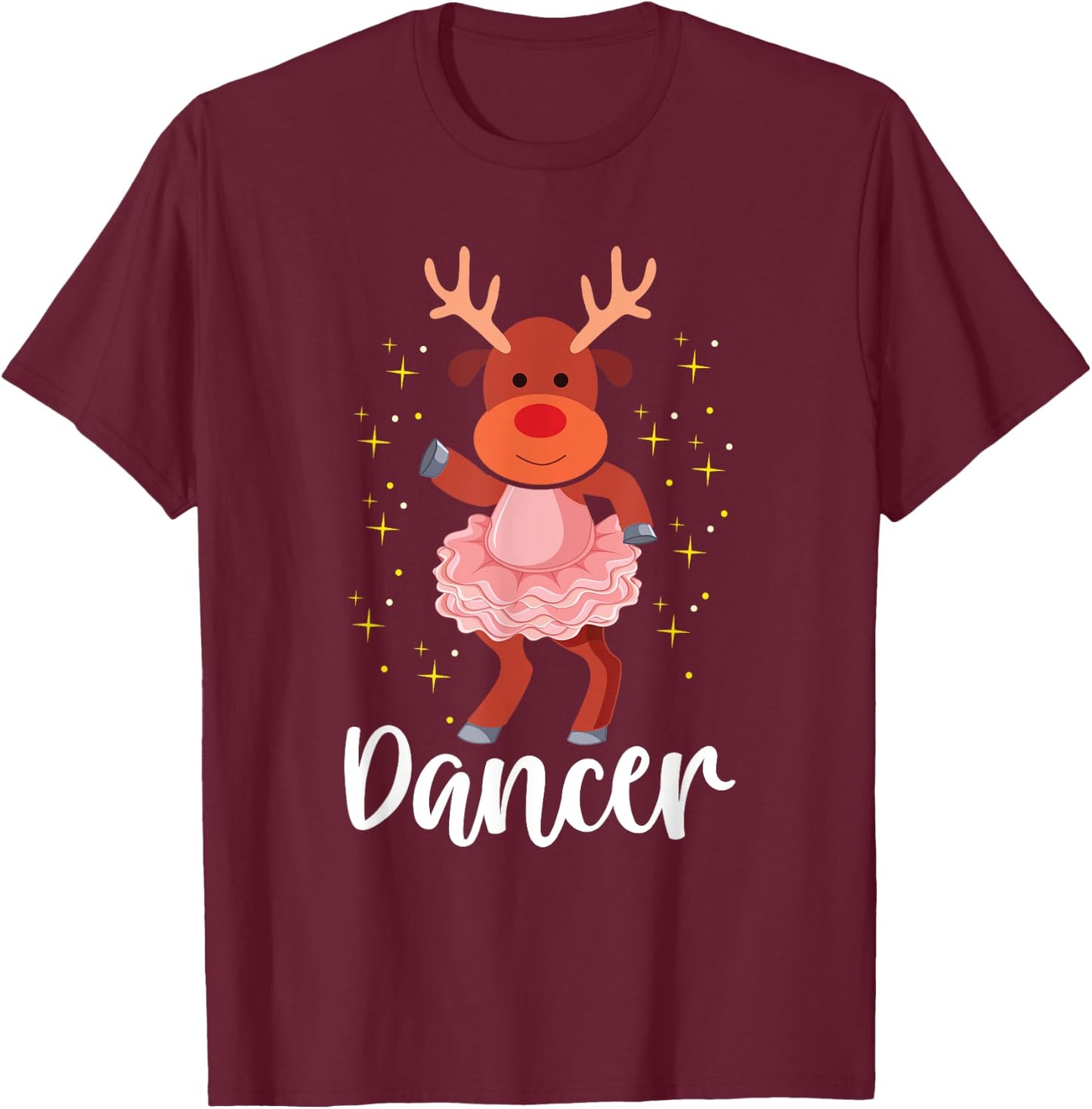 Dancer Christmas Dancing Reindeer Cute Deer Dancer Dance T-Shirt - T-Shirt | Maroon