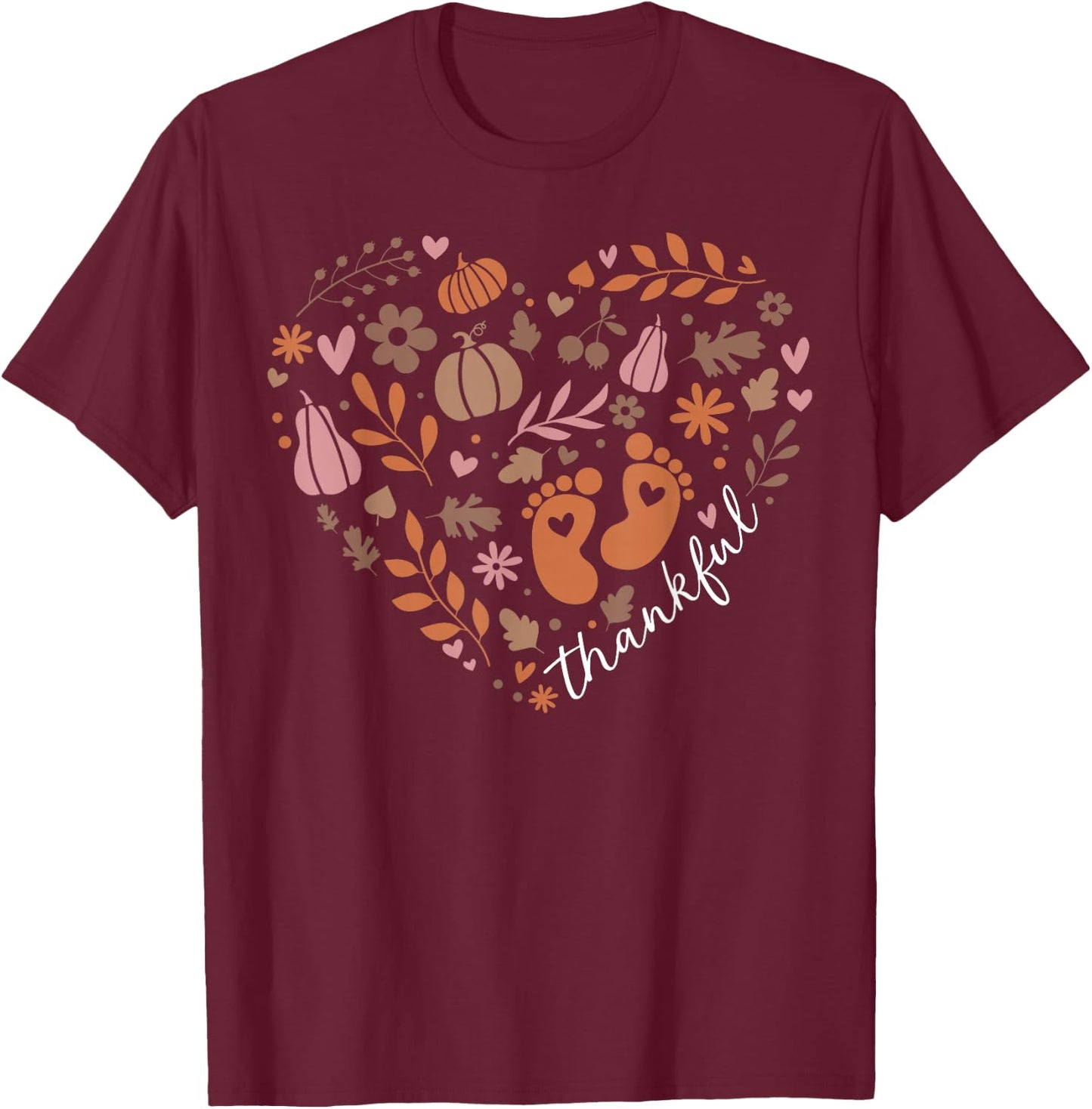 Thankful Pregnancy Announcement Heart Fall Thanksgiving T-Shirt - T-Shirt | Maroon