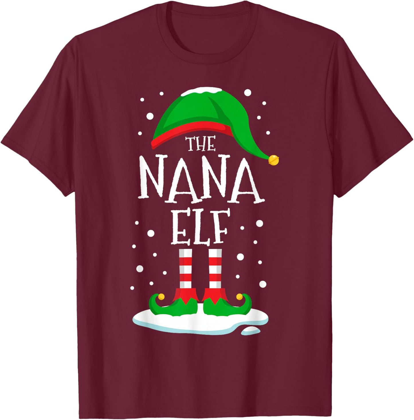 The Nana Elf Christmas Family Matching Xmas Grandma Funny T-Shirt - T-Shirt | Maroon