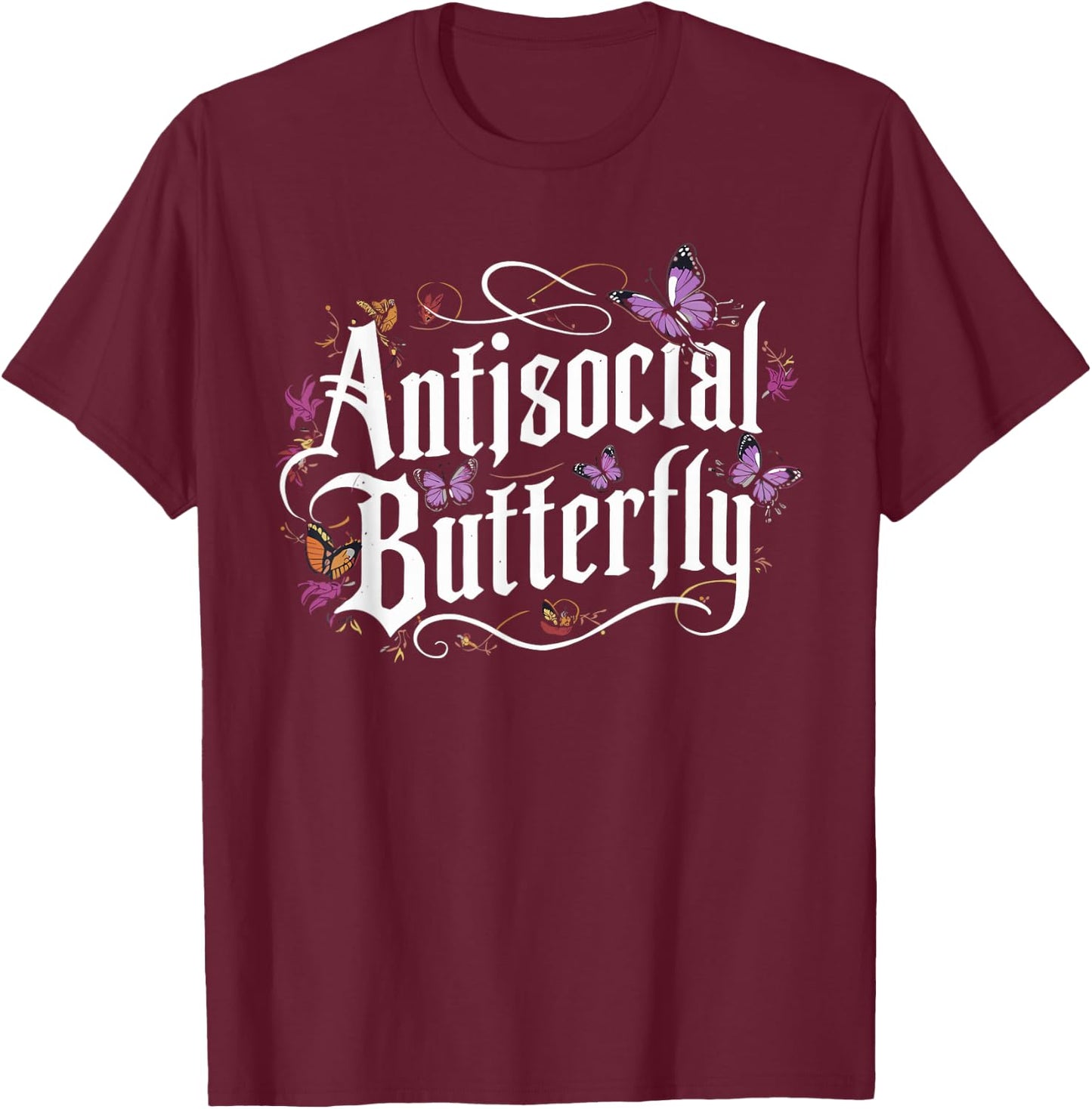 ANTISOCIAL BUTTERFLY Introvert T-Shirt - T-Shirt | Maroon