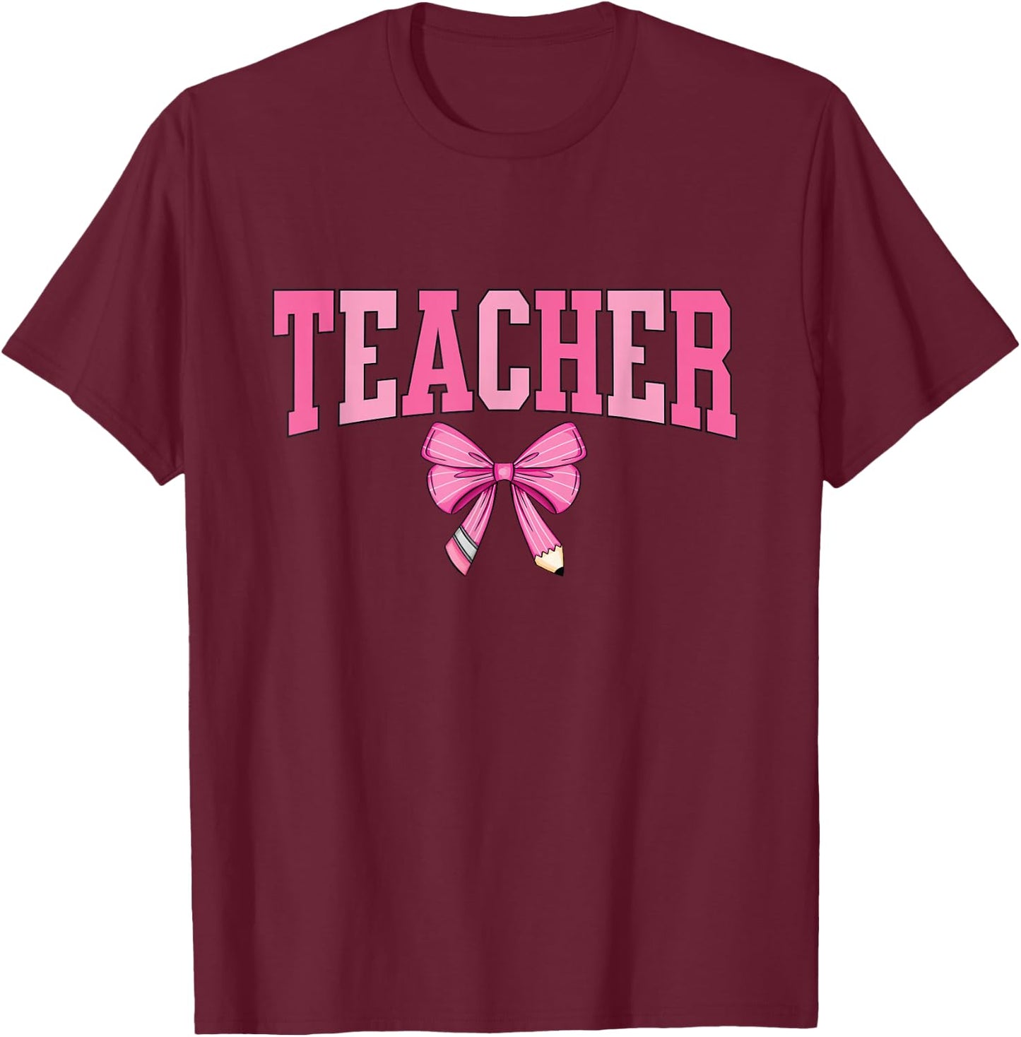Coquette Bow Back To School First Day Teacher T-Shirt - T-Shirt | Maroon