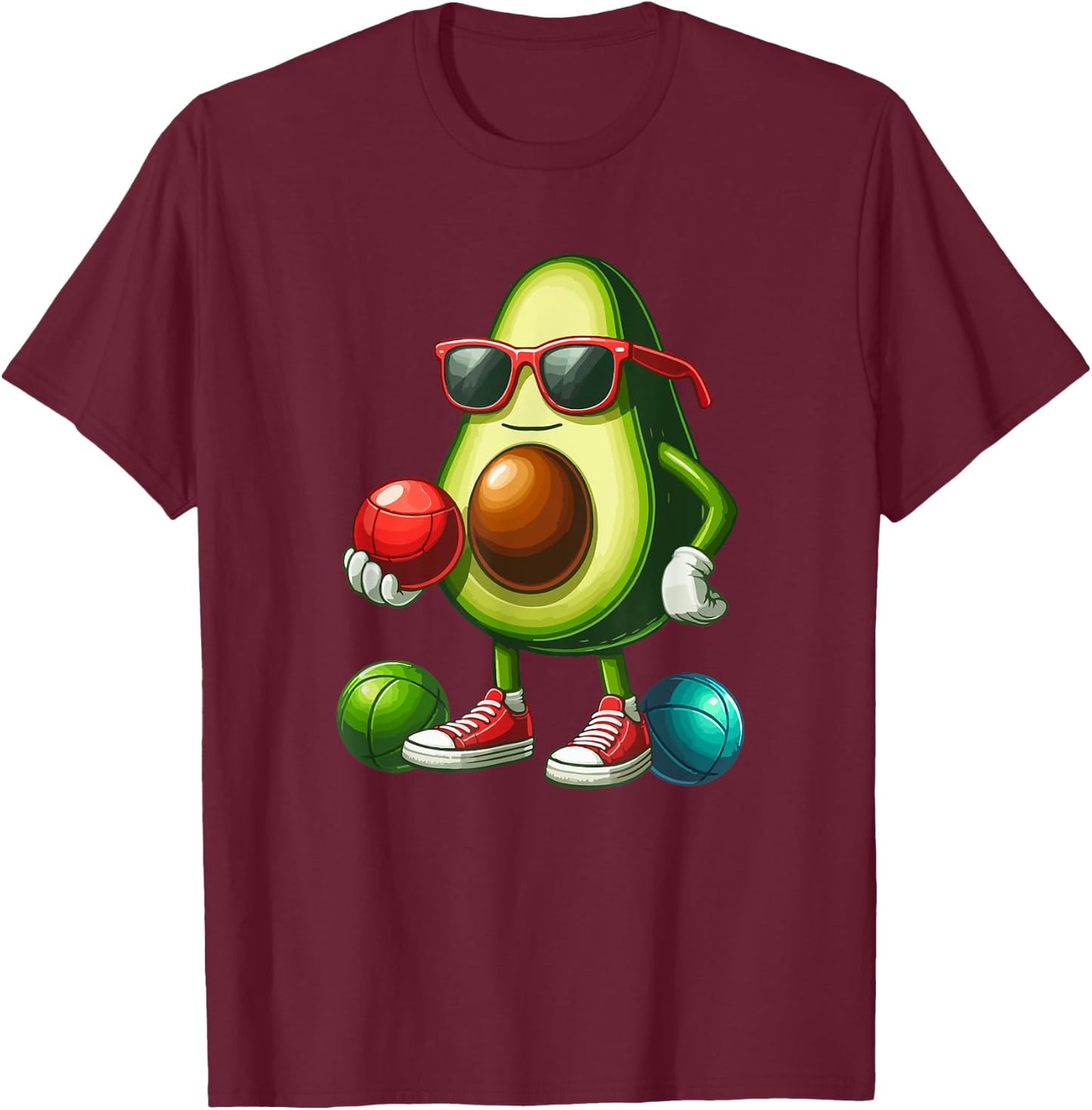 Avocado Sunglasses Playing Bocce Ball Funny Fruit Sport T-Shirt - T-Shirt | Maroon