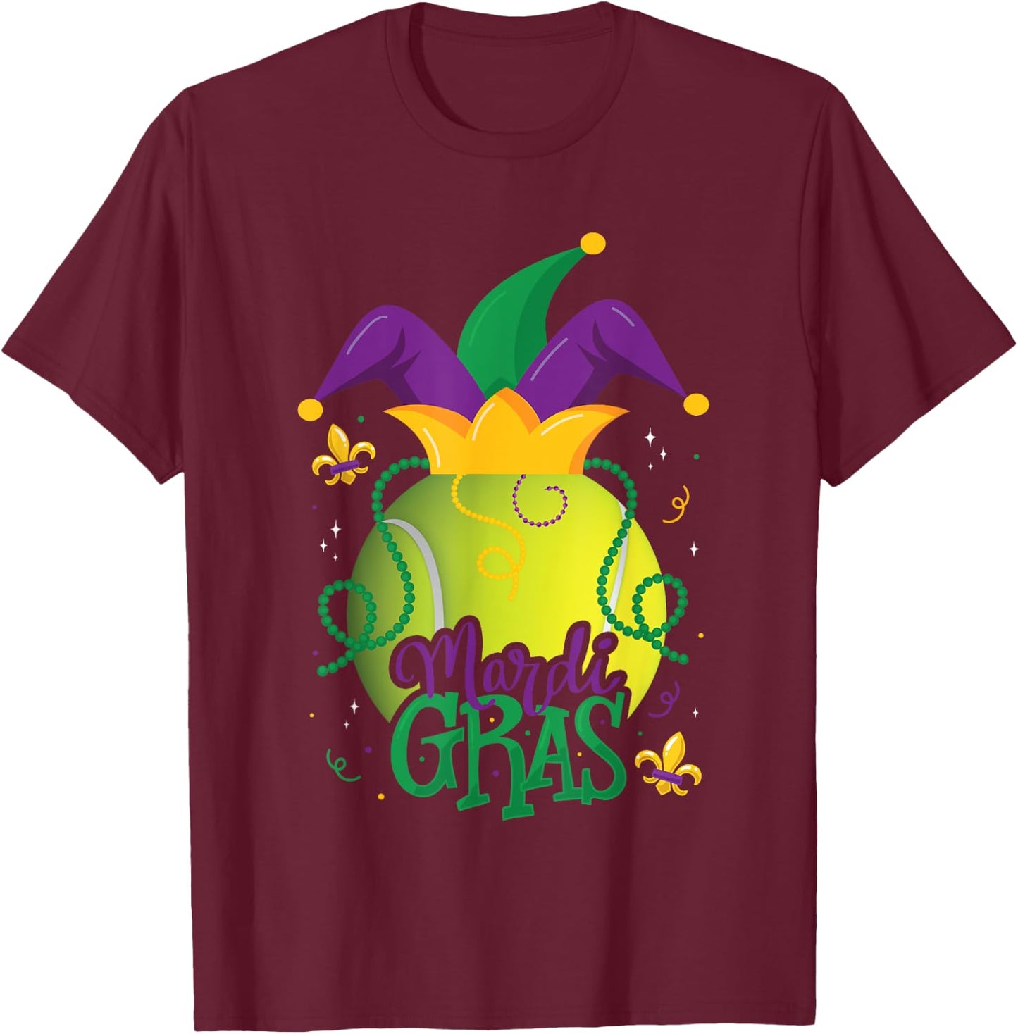 Mardi Gras Tennis Ball Jester Hat Funny Tennis Lovers T-Shirt - T-Shirt | Maroon