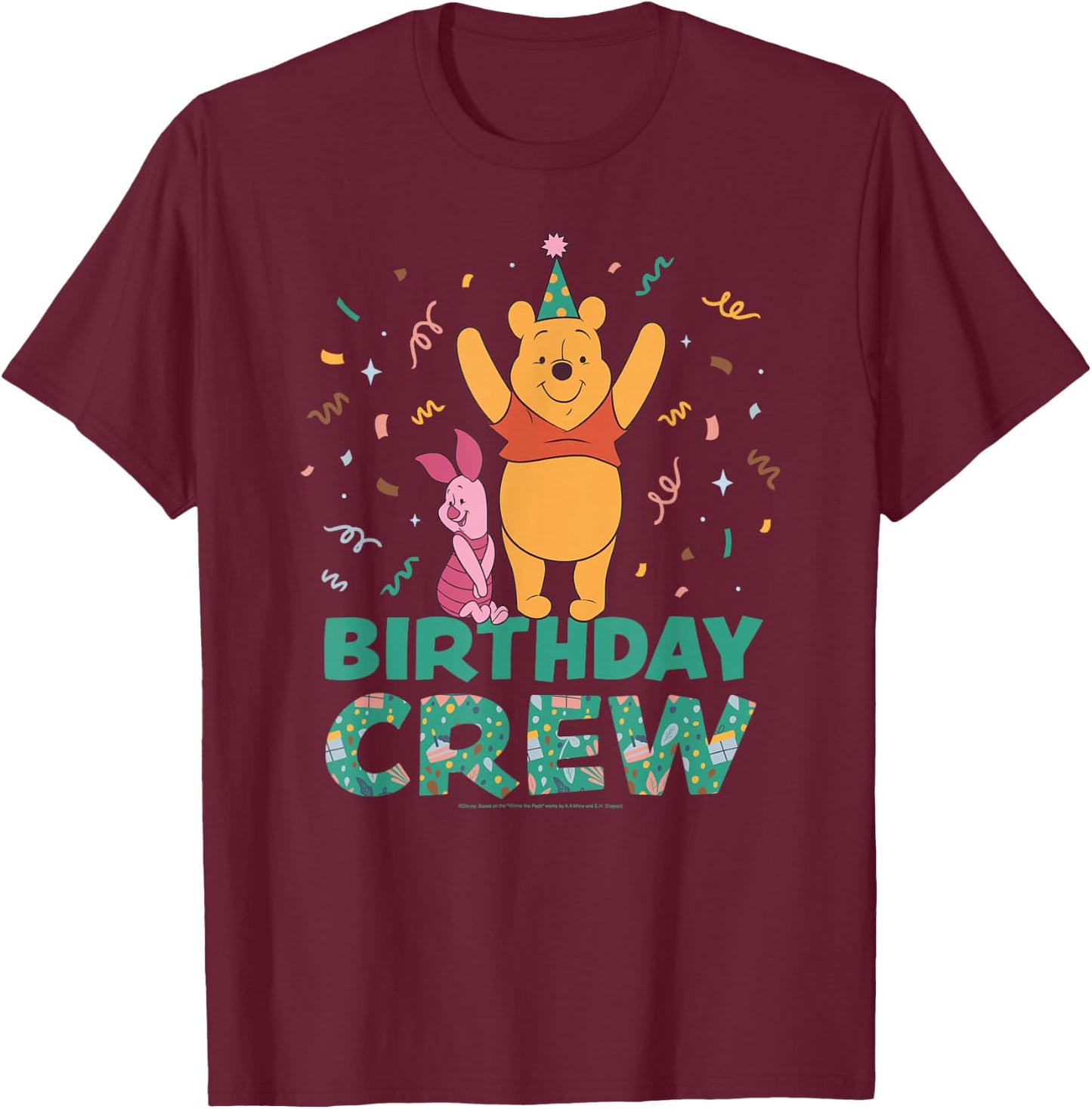 Disney Winnie the Pooh & Piglet Birthday Crew Party Matching T-Shirt - T-Shirt | Maroon
