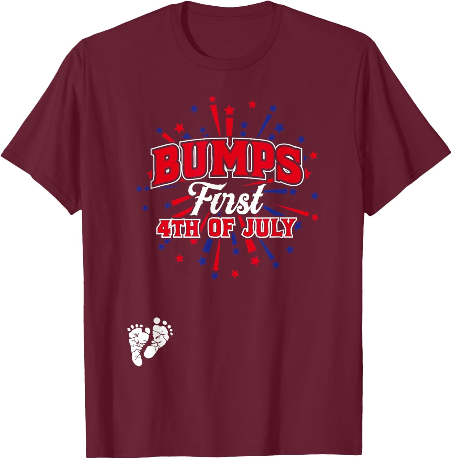 Bumps First 4th of July T Shirt Funny Pregnancy Announcement T-Shirt - T-Shirt | Maroon