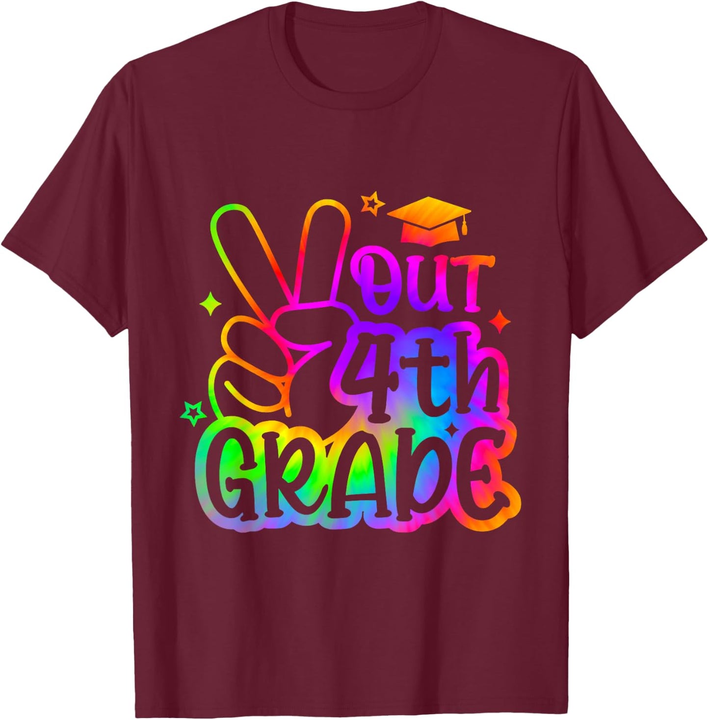 Peace Out 4th Grade Tie dye Last Day School 2025 T-Shirt - T-Shirt | Maroon