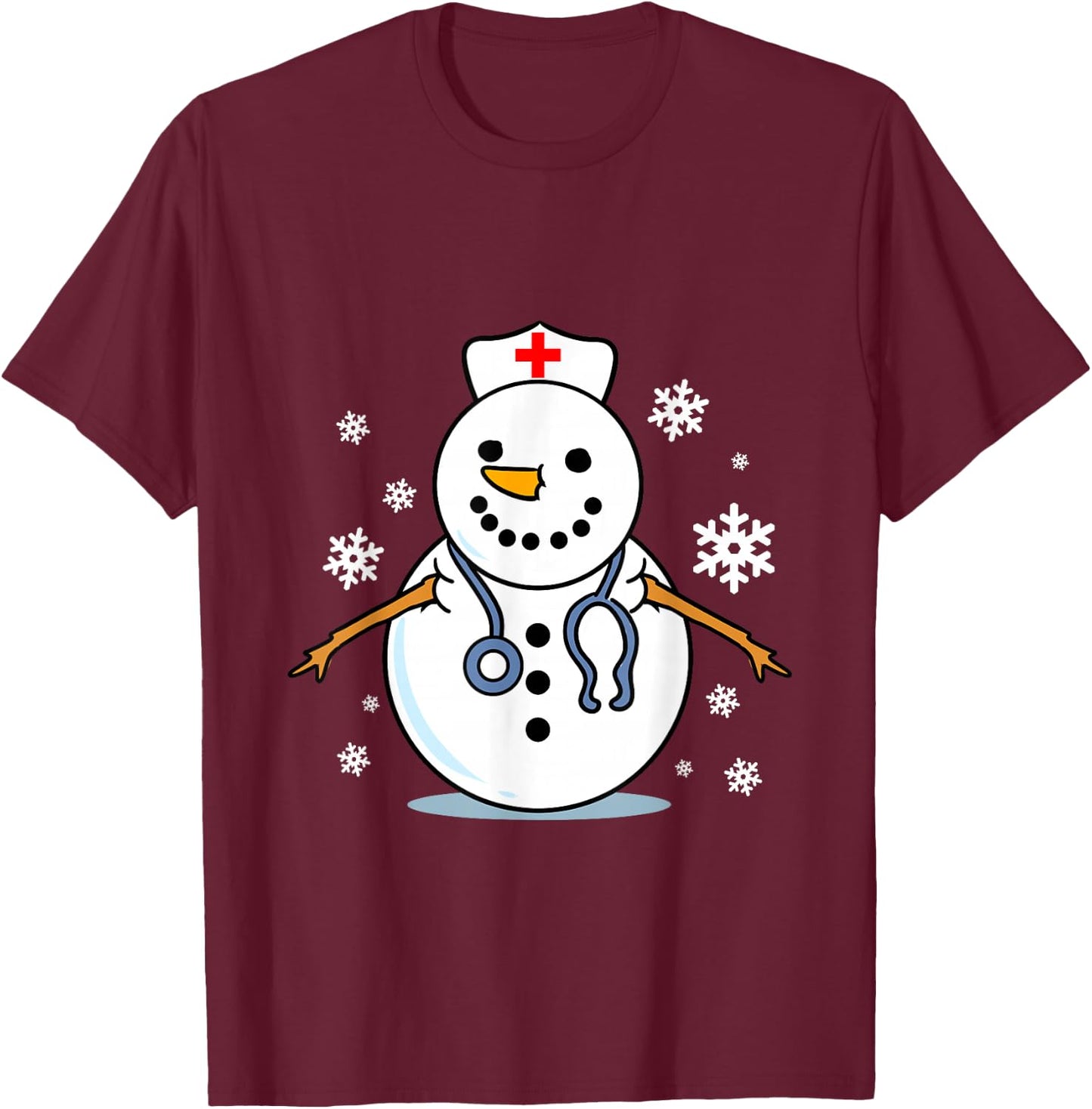 Nurse Snowman Christmas T-Shirt - T-Shirt | Maroon