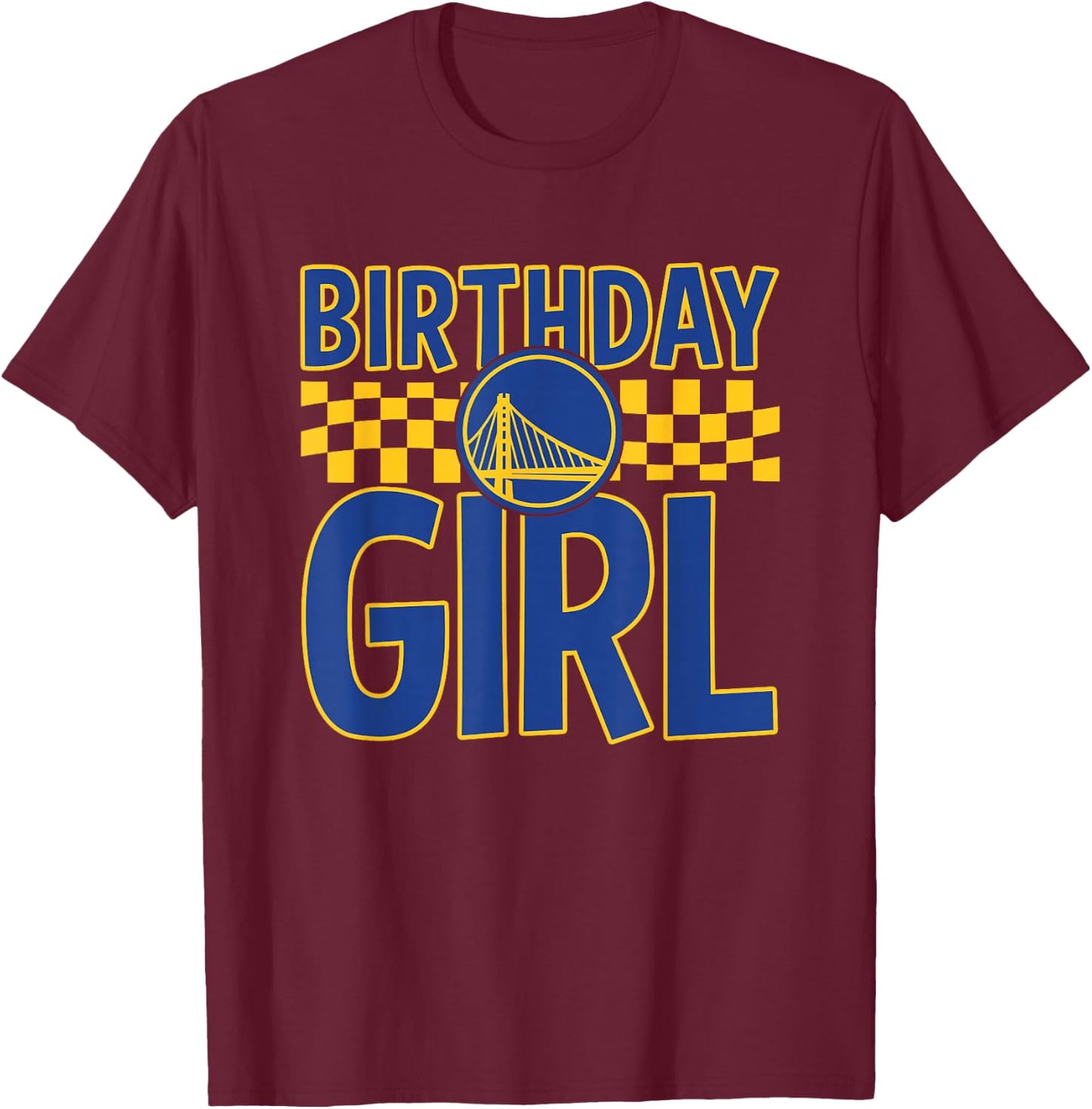 NBA Golden State Warriors Birthday Girl Checkered Logo T-Shirt - T-Shirt | Maroon