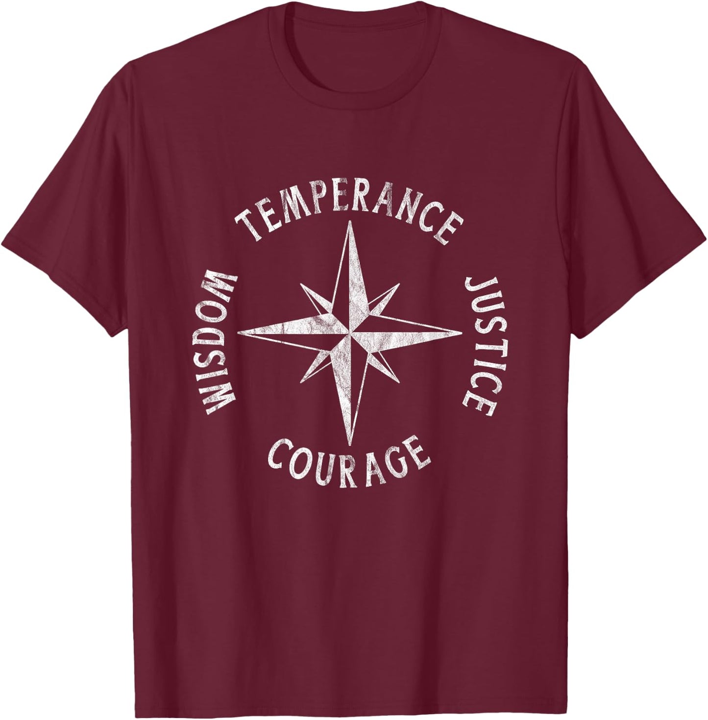 4 Stoic Virtues TEMPERANCE JUSTICE COURAGE WISDOM Stoicism T-Shirt - T-Shirt | Maroon