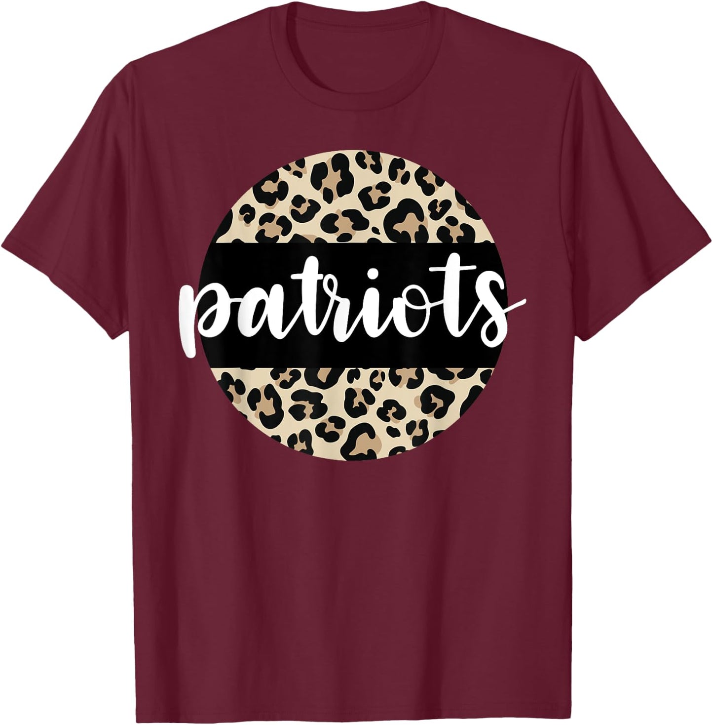 Leopard Print Patriots Team Mascot School Spirit Game Night T-Shirt - T-Shirt | Maroon
