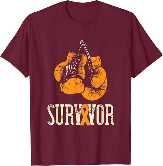 Leukemia Survivor Boxing Orange Ribbon Leukemia Awareness T-Shirt - T-Shirt | Maroon