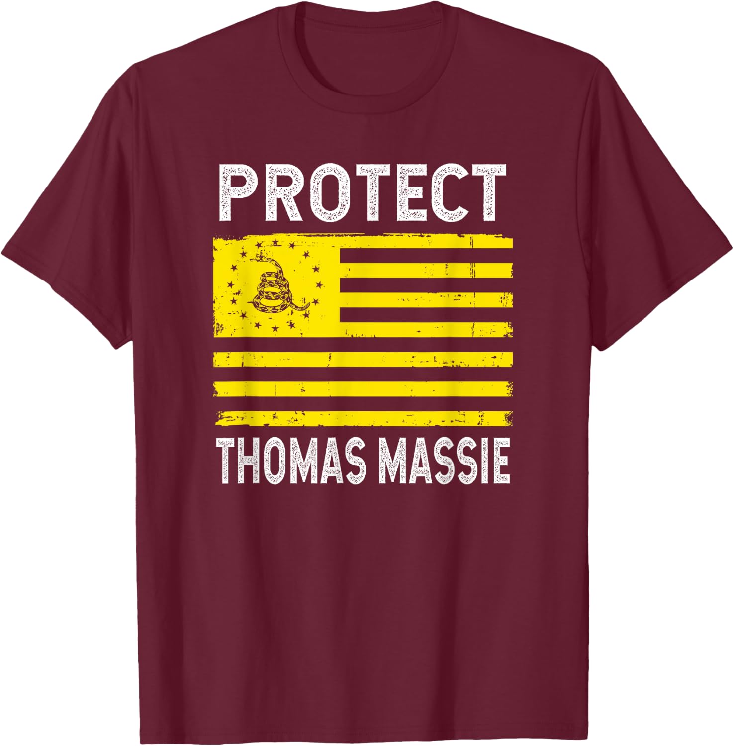 Protect Thomas Massie Gadsden Flag Libertarian T-Shirt - T-Shirt | Maroon
