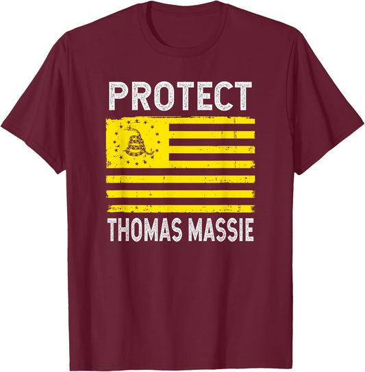 Protect Thomas Massie Gadsden Flag Libertarian T-Shirt - T-Shirt | Maroon