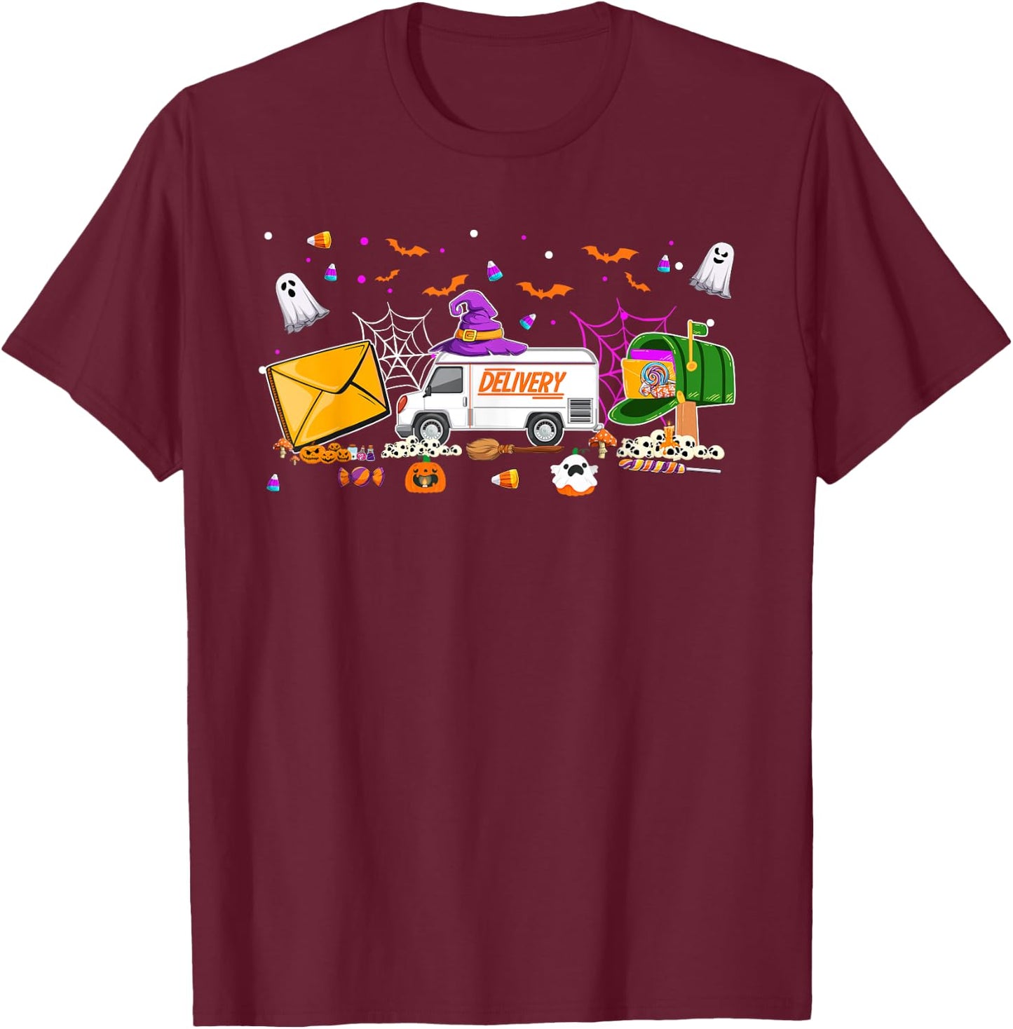 Halloween Postal Worker Mail Carrier Spooky Season T-Shirt - T-Shirt | Maroon