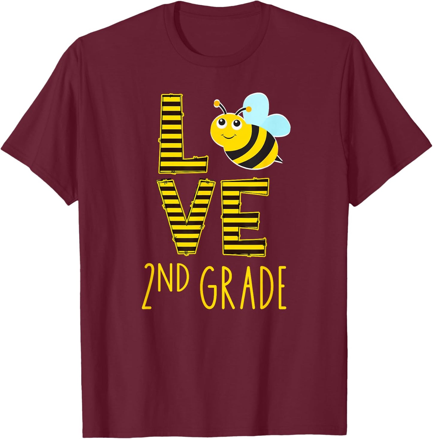 Love 2nd Grade Back To School Yellow Bee 2nd Grade Teacher T-Shirt - T-Shirt | Maroon