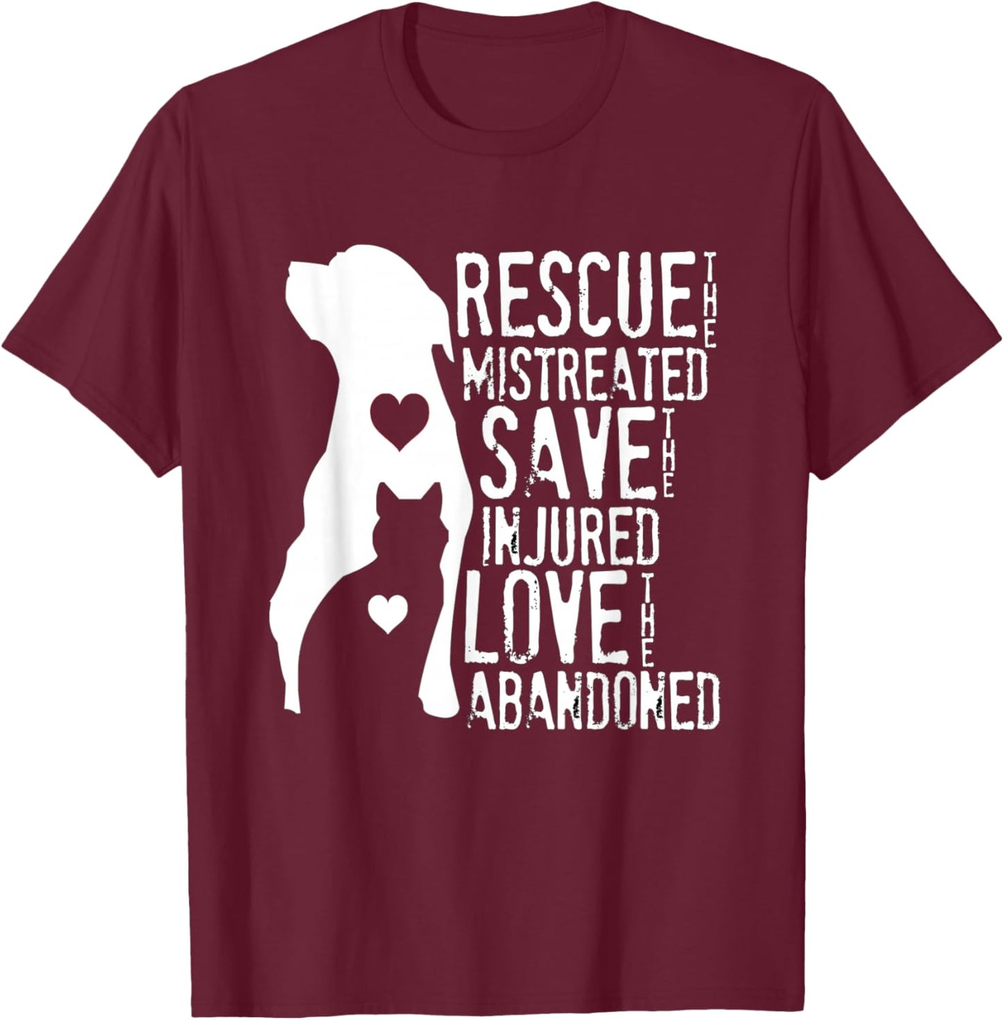 Rescue, Save, Love: Animal Rescue, Dog Lover Cat Lover Shirt Men Women Girls Kids T-Shirt - T-Shirt | Maroon