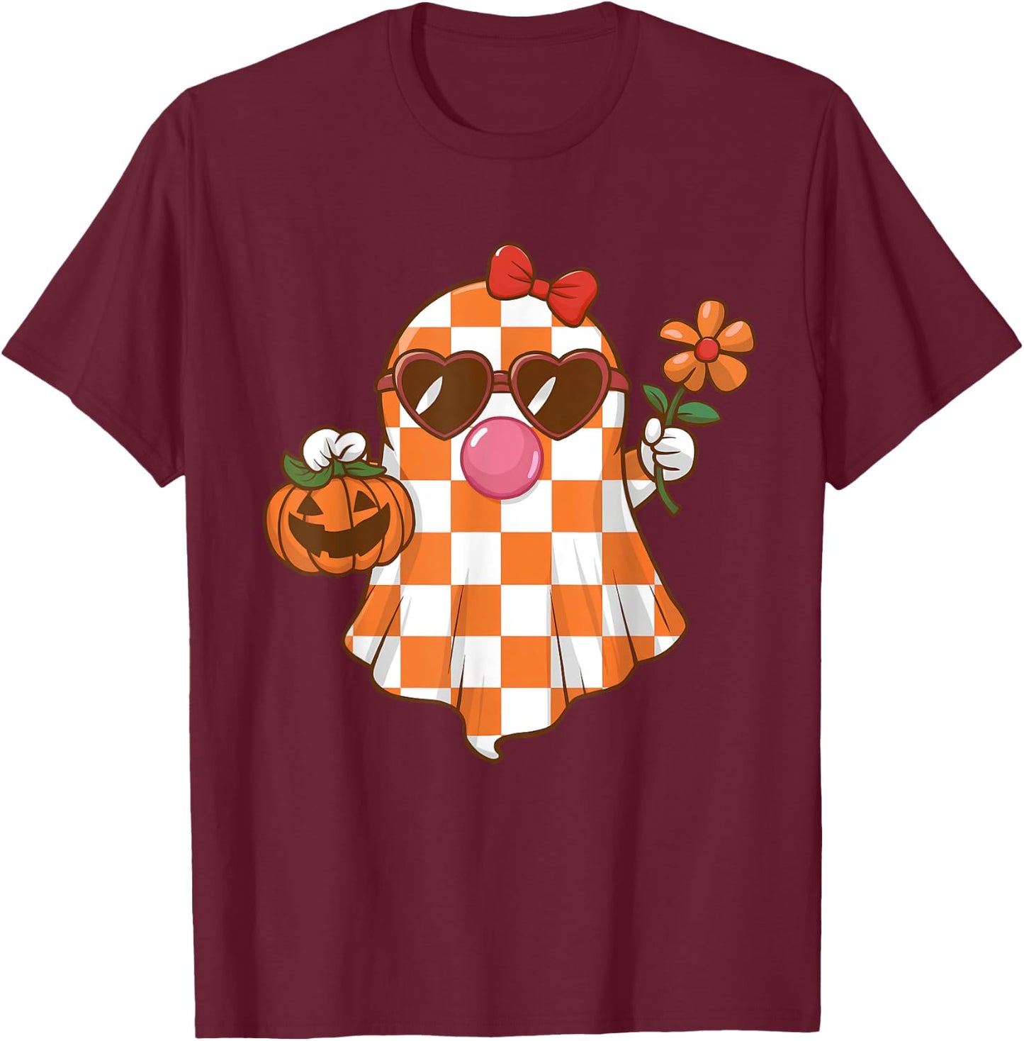 Cute Ghost Blowing Bubble Halloween Bougie Costume Girls Kid T-Shirt - T-Shirt | Maroon