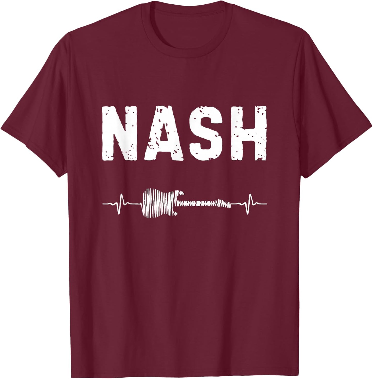 Nash Guitar Heartbeat Music Guitarist Retro Vintage T-Shirt - T-Shirt | Maroon