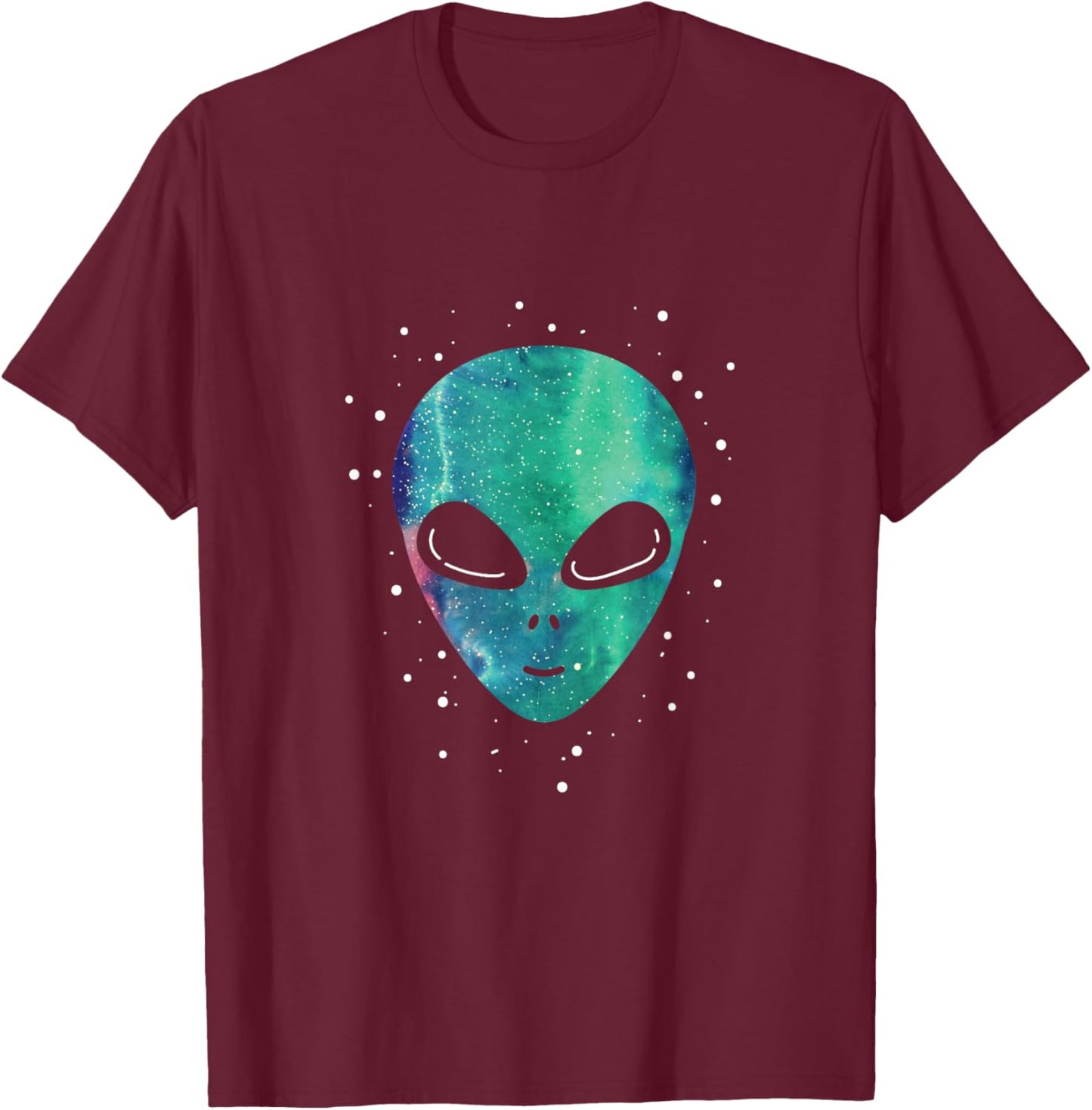 Alien Head Starry Night Sky Gift Fun T-Shirt - T-Shirt | Maroon