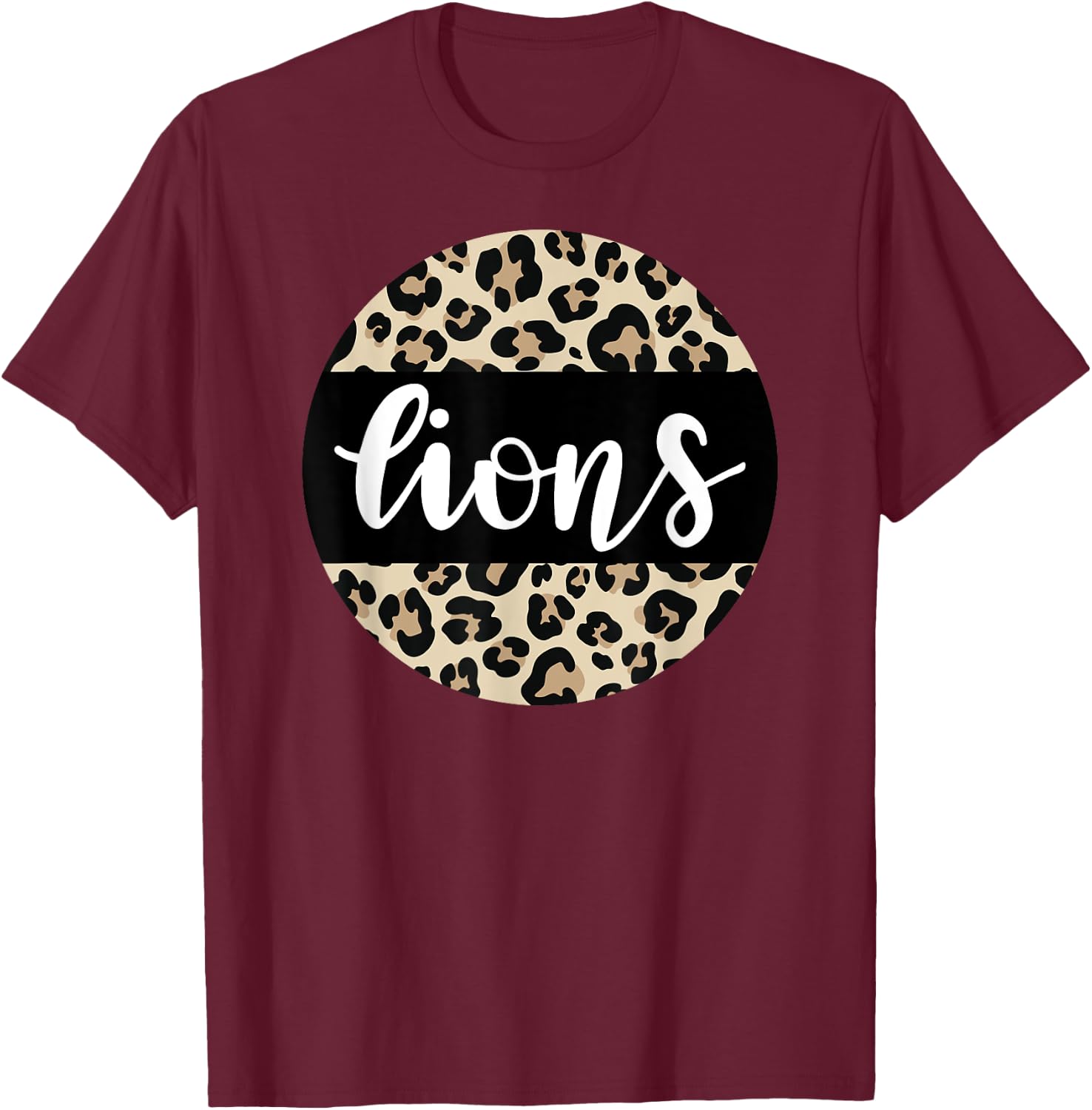 Leopard Print Lions Team Mascot School Spirit Game Night T-Shirt - T-Shirt | Maroon