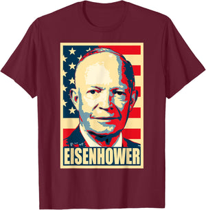 History And Politics Store Dwight D. Eisenhower Propaganda - Black - Small - Short Sleeve - Political Theme T-Shirt - T-Shirt | Maroon