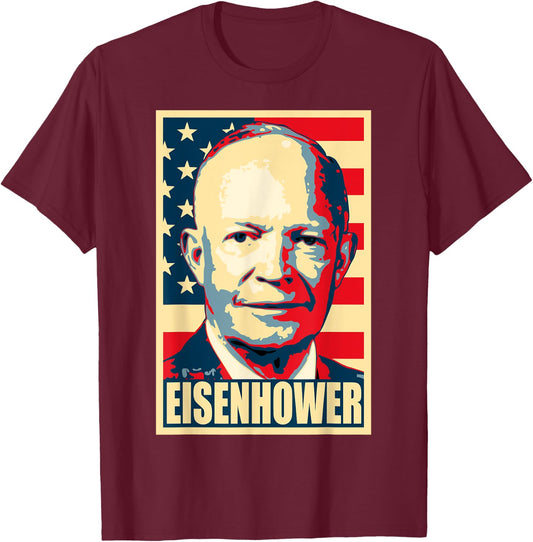 History And Politics Store Dwight D. Eisenhower Propaganda - Black - Small - Short Sleeve - Political Theme T-Shirt - T-Shirt | Maroon