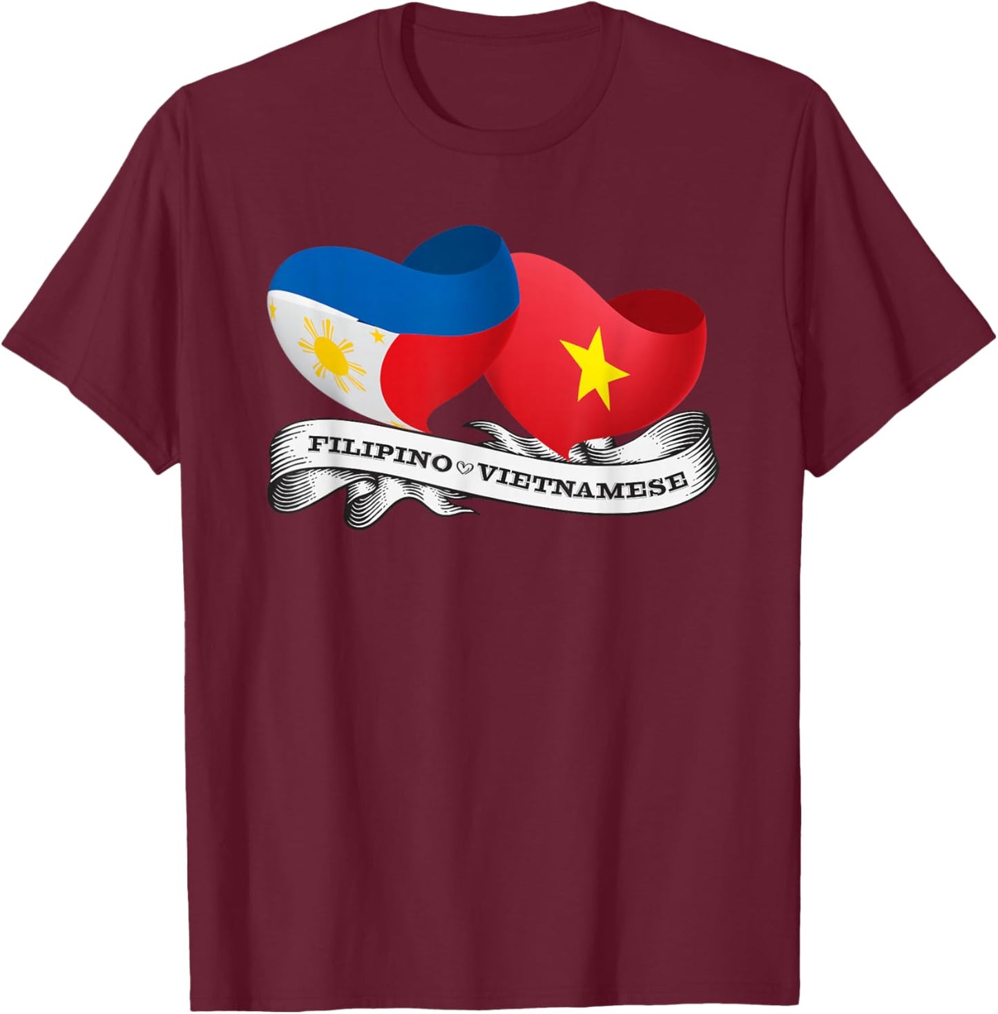 Half Filipino, Half Vietnamese heart flag T-Shirt - T-Shirt | Maroon