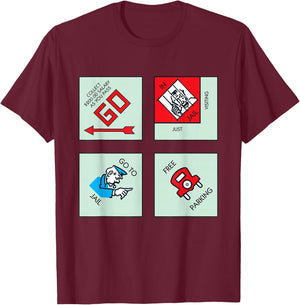 Monopoly Classic Corner Tiles T-Shirt - T-Shirt | Maroon