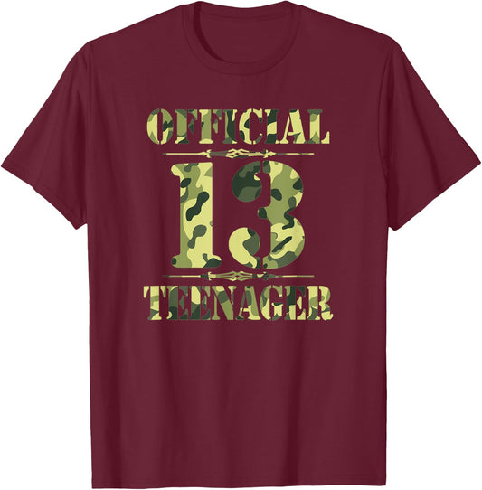 Official Teenager Teen 13th Birthday Thirteen Camo Hunting T-Shirt - T-Shirt | Maroon