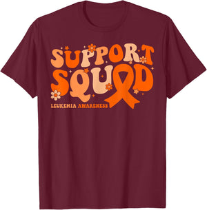Support Squad Orange Ribbon Leukemia Blood Cancer Awareness T-Shirt - T-Shirt | Maroon
